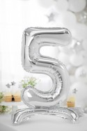 Ballon en Mylar debout, Chiffre 5, 70cm, argenté