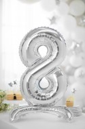 Ballon en Mylar debout, Chiffre 8, 70cm, argenté