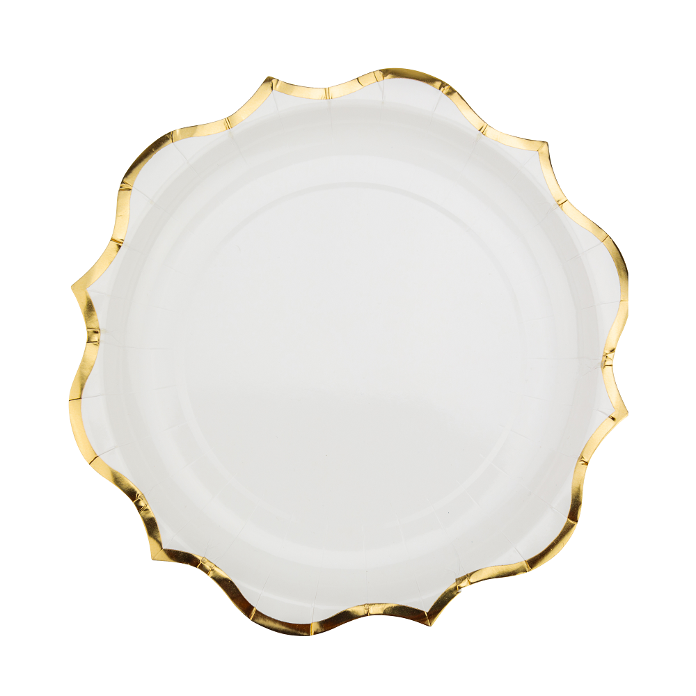 8 assiettes "blanc liseré doré" - 23 cm