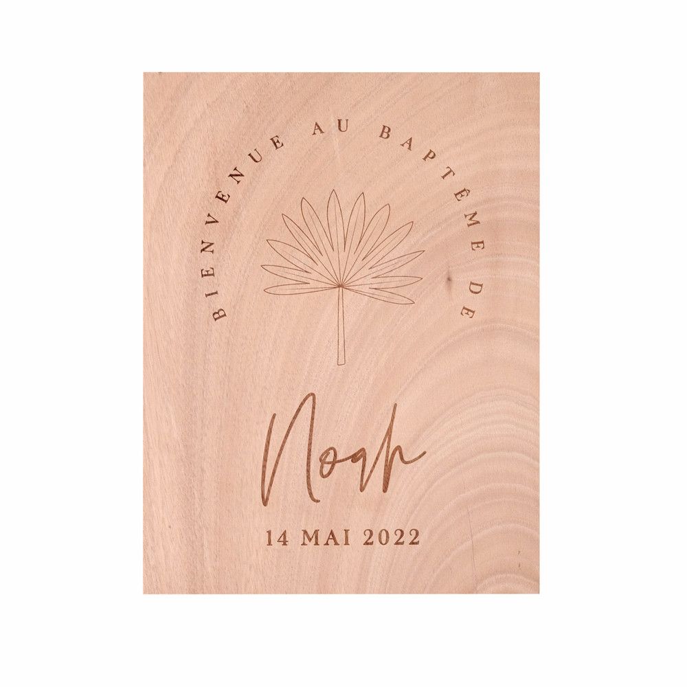 Panneau en bois personnalisable "baptême palme"
