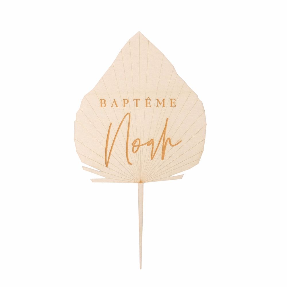 Cake topper en bois personnalisable "baptême palme"