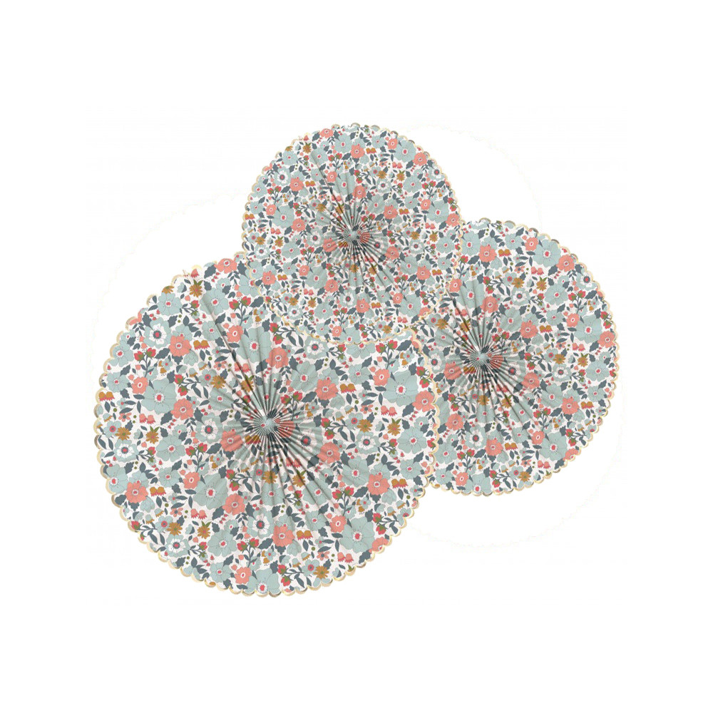 Lot de 3 rosaces "liberty anémone et or"