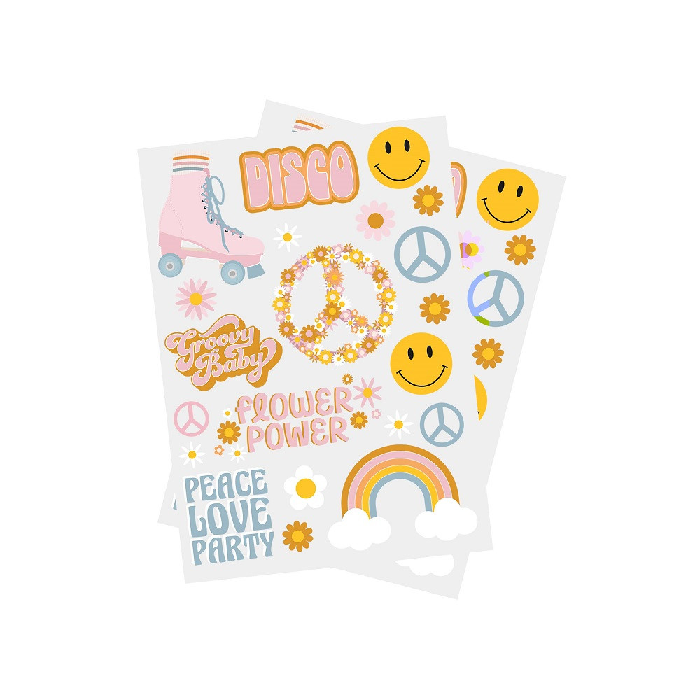 2 planches de tatouages temporaires "Peace Love Party"