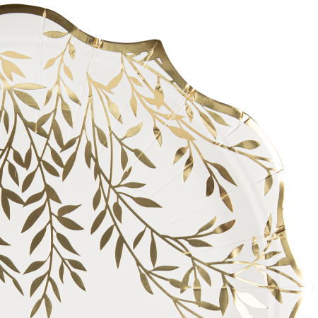 8 assiettes "blanc feuilles...