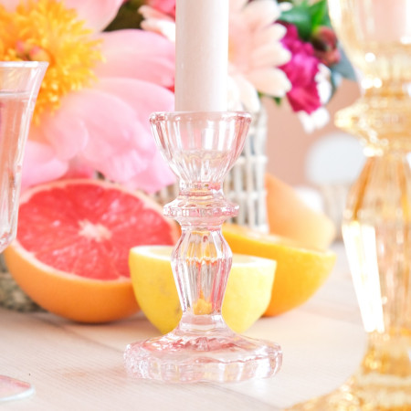 Bougeoir en verre "rose" -...
