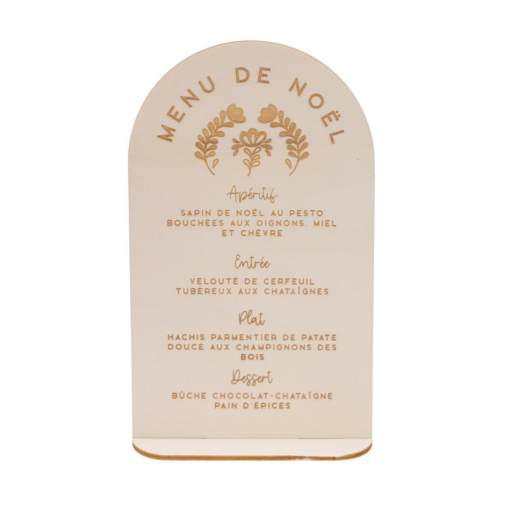 Menu en bois personnalisable "Noël scandinave"