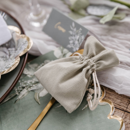 4 pochons tissu côtelé sauge