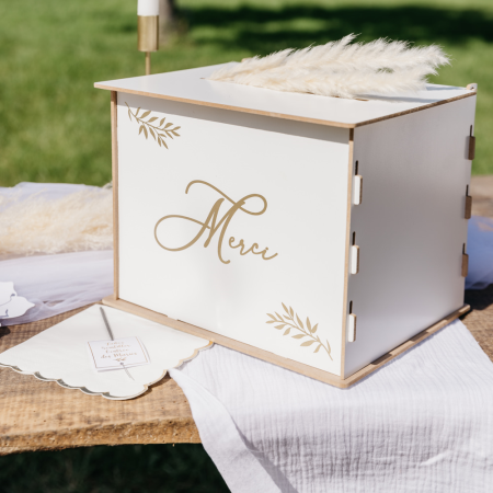 Urne en bois blanc "merci"