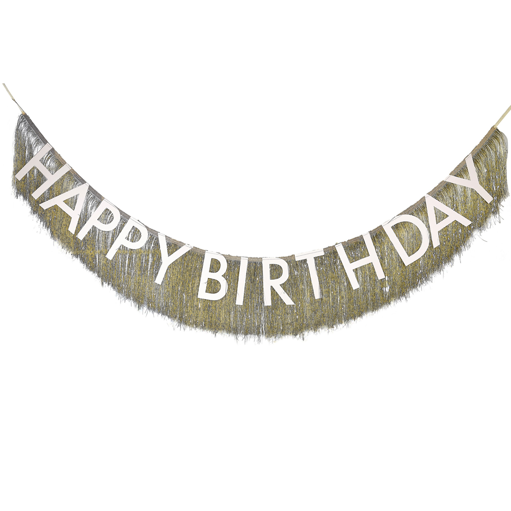 Guirlande franges dorées "happy birthday" - 150 cm