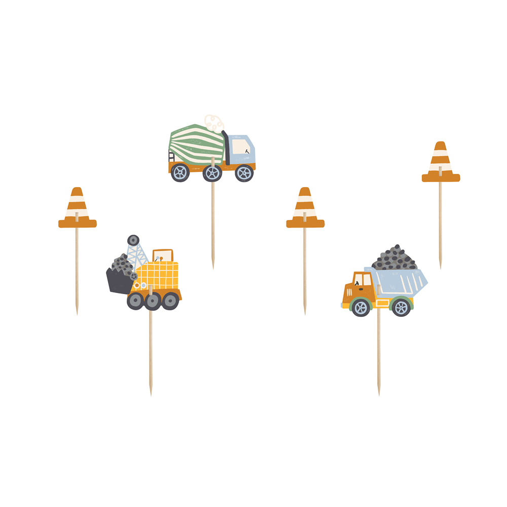 6 Décorations pour muffins - Véhicules de chantier