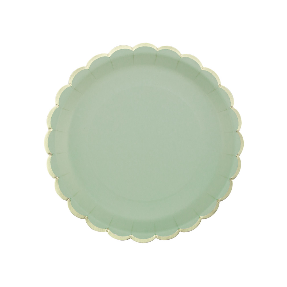 8 assiettes festonnées vert sauge - 23 cm