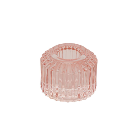 Bougeoir strié en verre rose