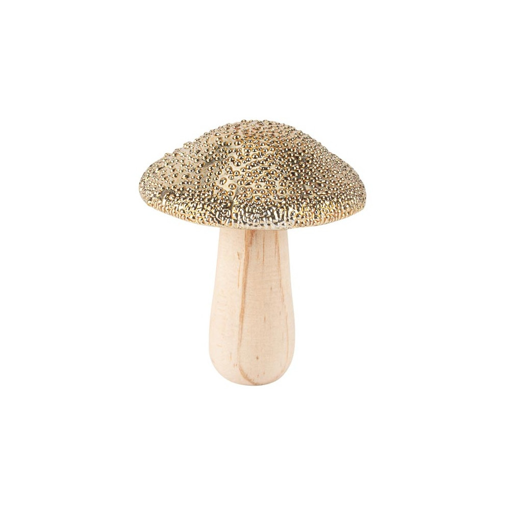 Champignon en bois "chapeau céramique dorée" - 7.5 cm