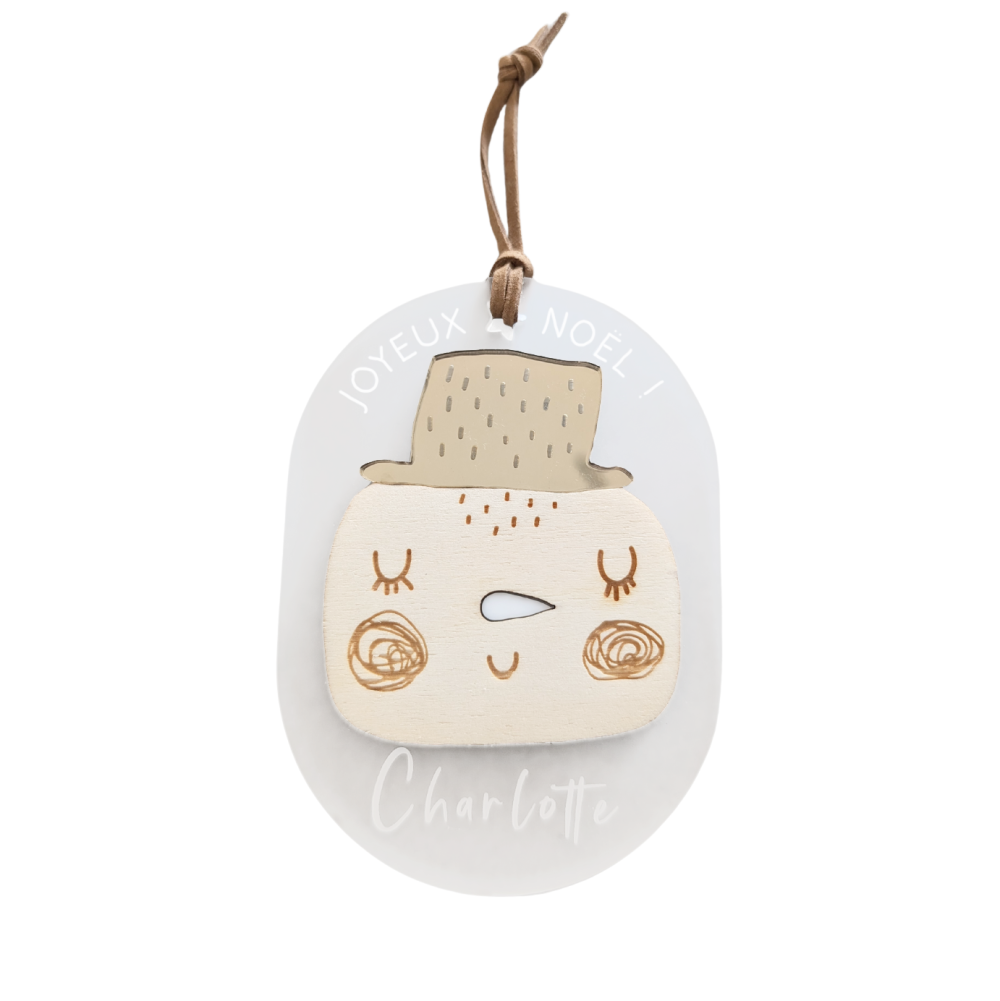 Décoration de sapin en plexiglas personnalisable "bonhomme de neige"