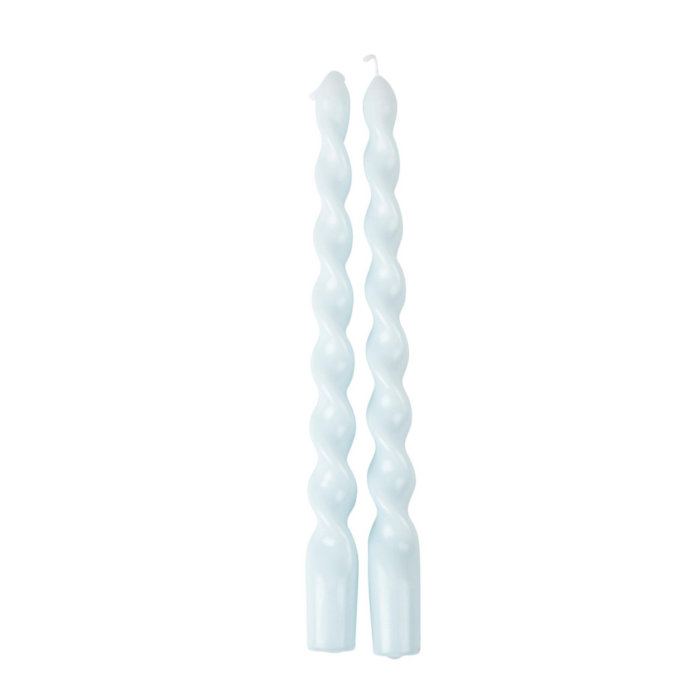 2 bougies cierges torsadées "bleu pastel" - 25 cm