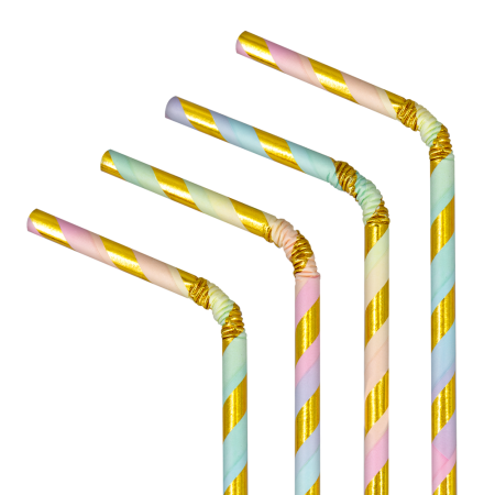 10 pailles rayées "doré et...