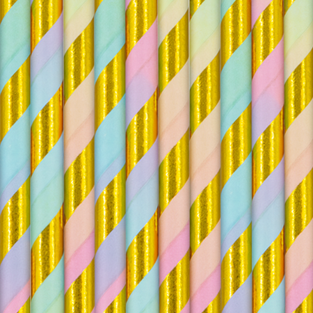 10 pailles rayées "doré et...