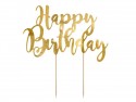 Cake topper papier doré "happy birthday"