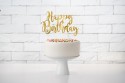 Cake topper papier doré "happy birthday"