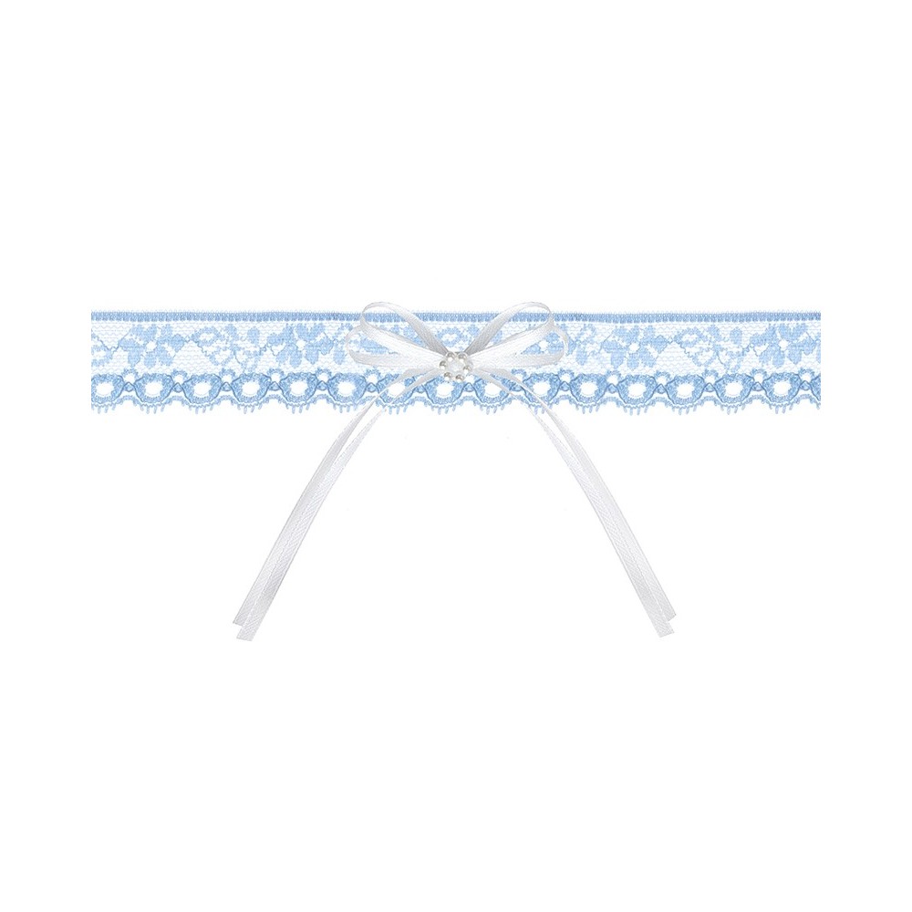 Jarretière en dentelle avec un ruban - bleu ciel