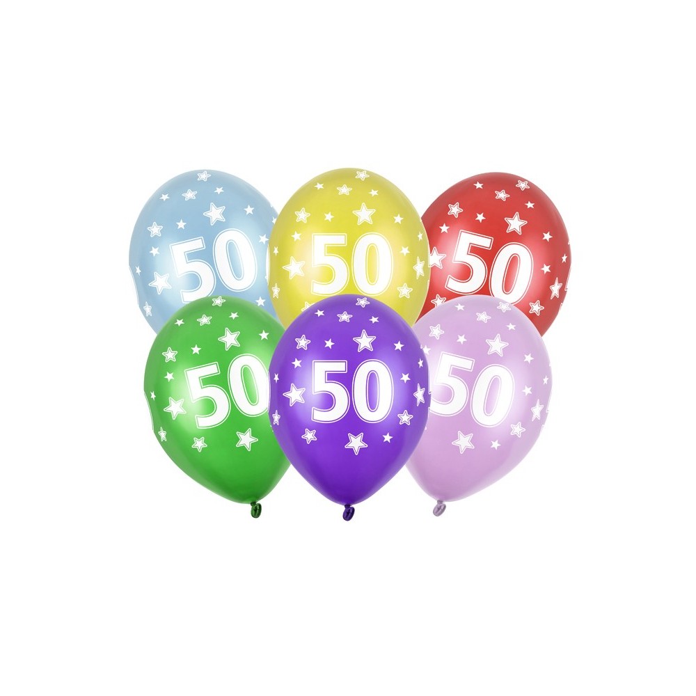 6 Ballons 30 cm - 50ème Anniversaire - Méllange métallique