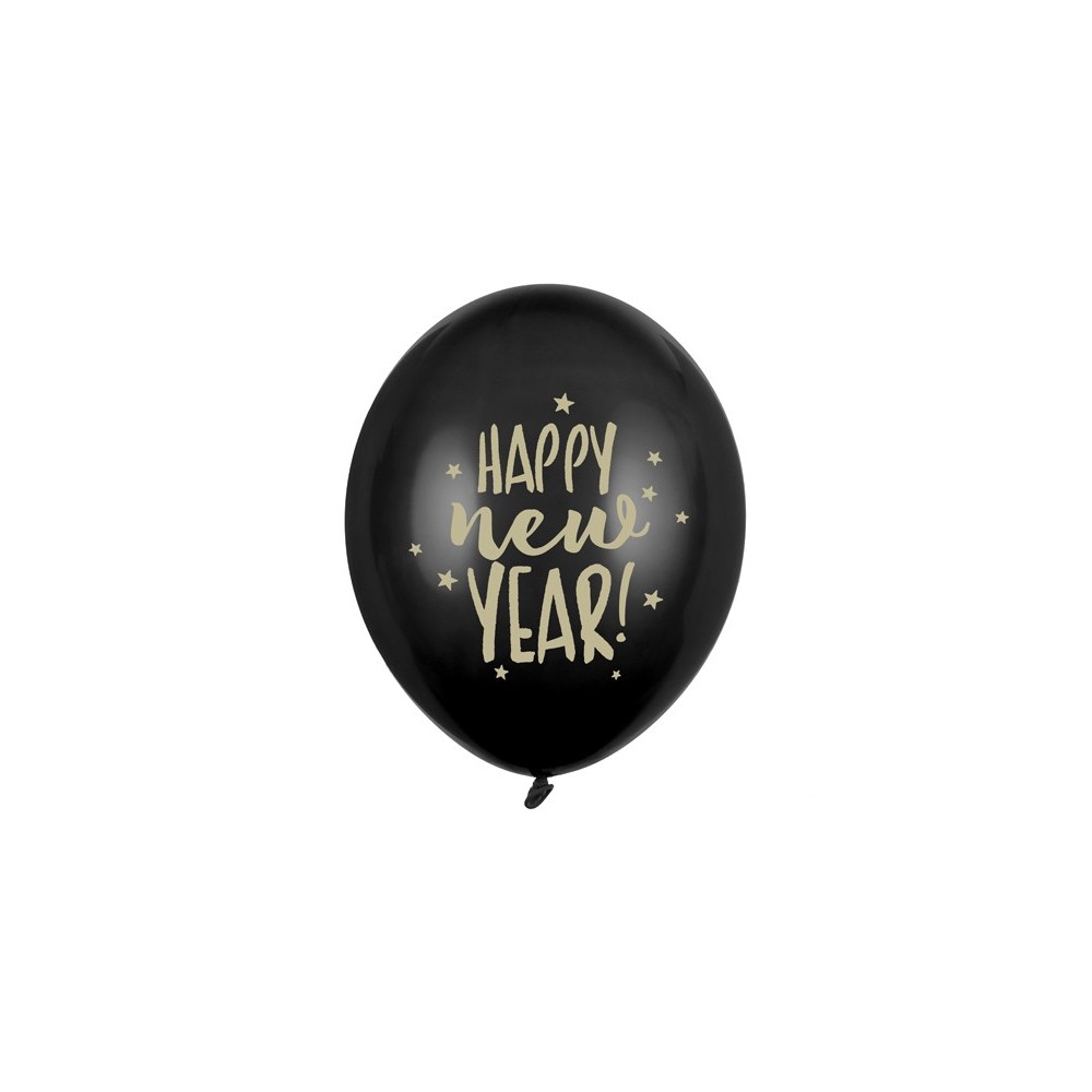 50 Ballons 30 cm - imprimé Happy New Year - Noir Pastel