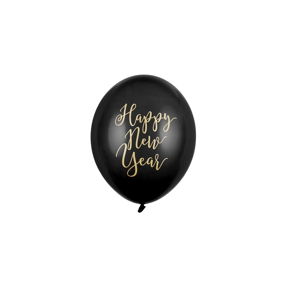 50 Ballons 30 cm - imprimé Happy New Year - Noir Pastel