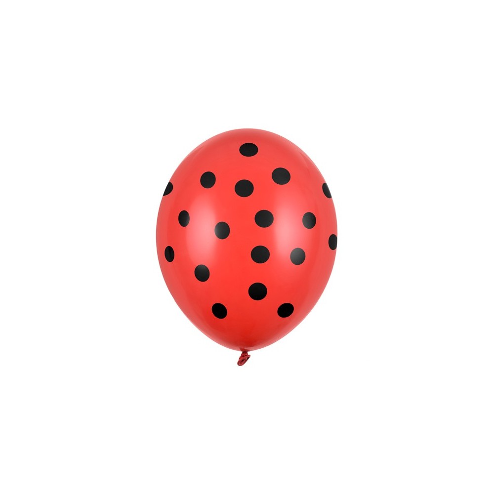 6 Ballons 30 cm - Pois - Rouge coquelicot pastel