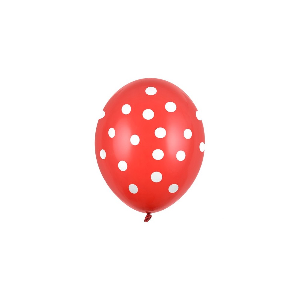 6 Ballons 30 cm - Pois - Rouge coquelicot pastel