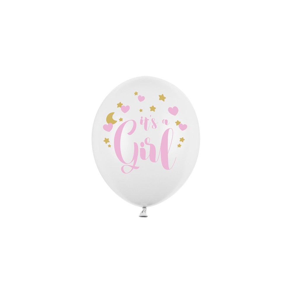 6 Ballons 30 cm - It's a Girl - Blanc pur pastel