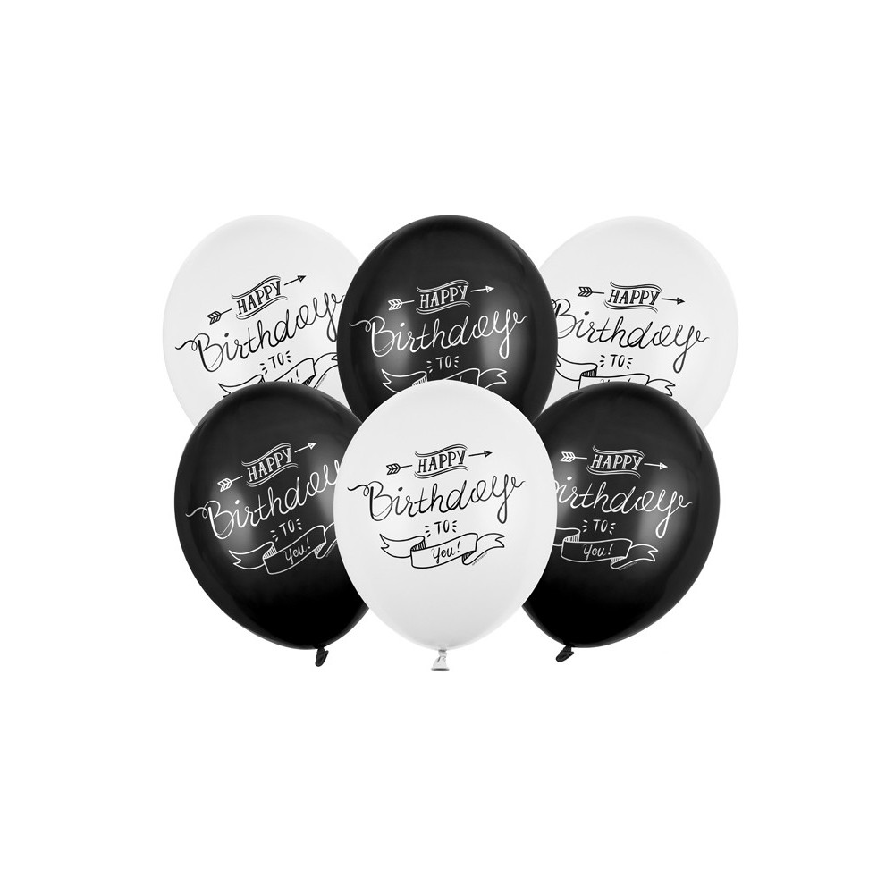 6 Ballons 30 cm - Happy Birthday - Méllange pastel