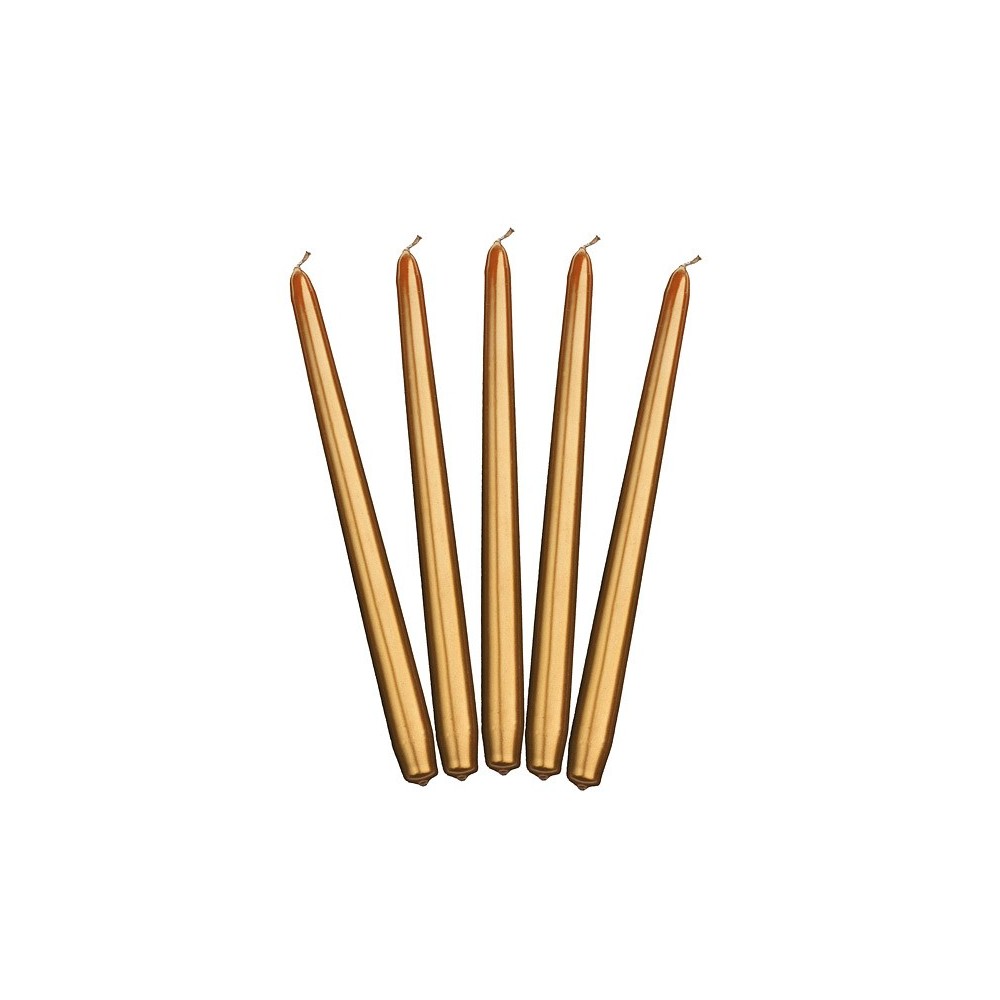 10 Bougies coniques métalliques - or