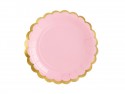 6 assiettes roses et festons dorés - 18 cm