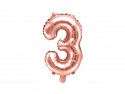 Ballon mylar Chiffre ''3''- 35cm - or rose