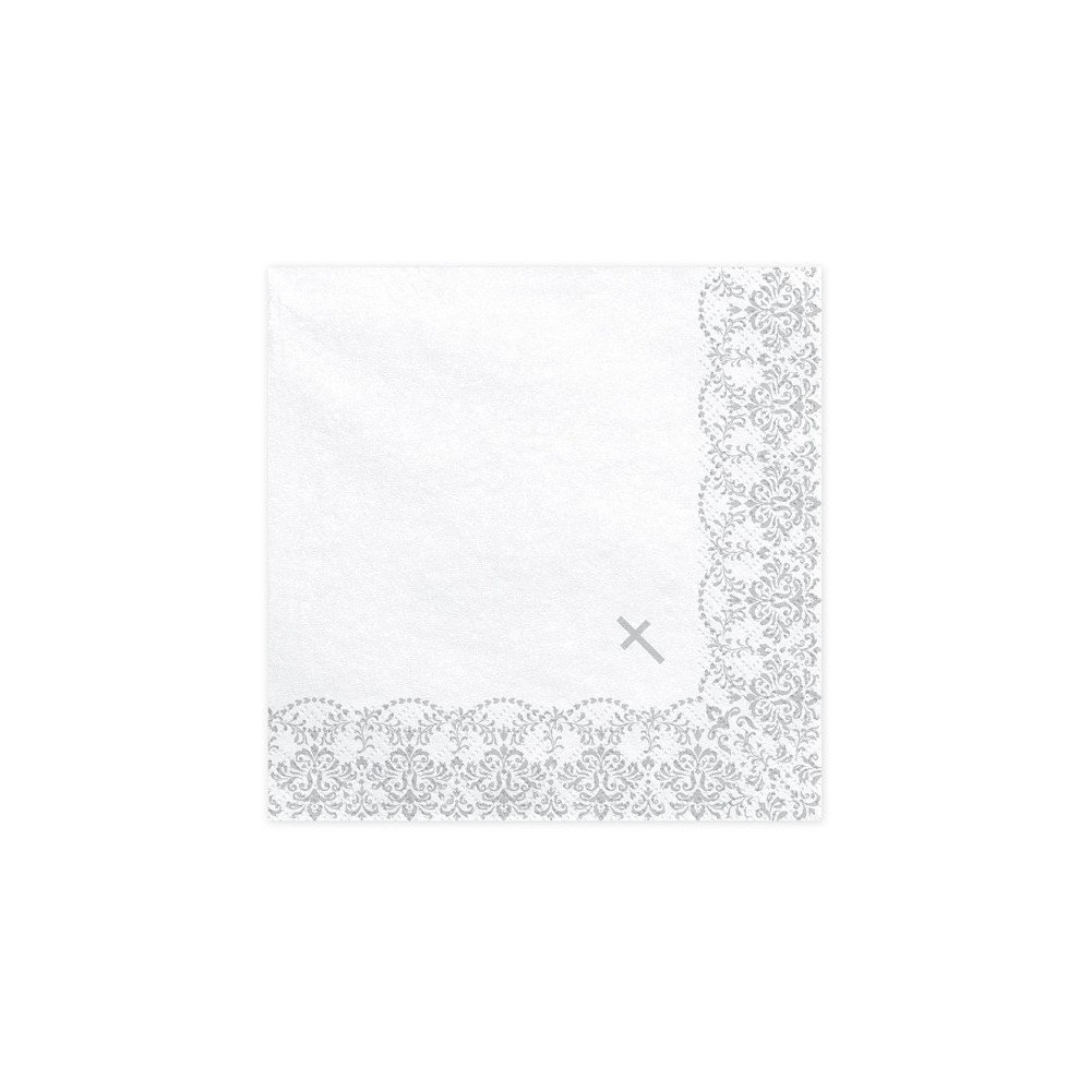 20 Serviettes de communion avec ornement - 33x33cm - argent