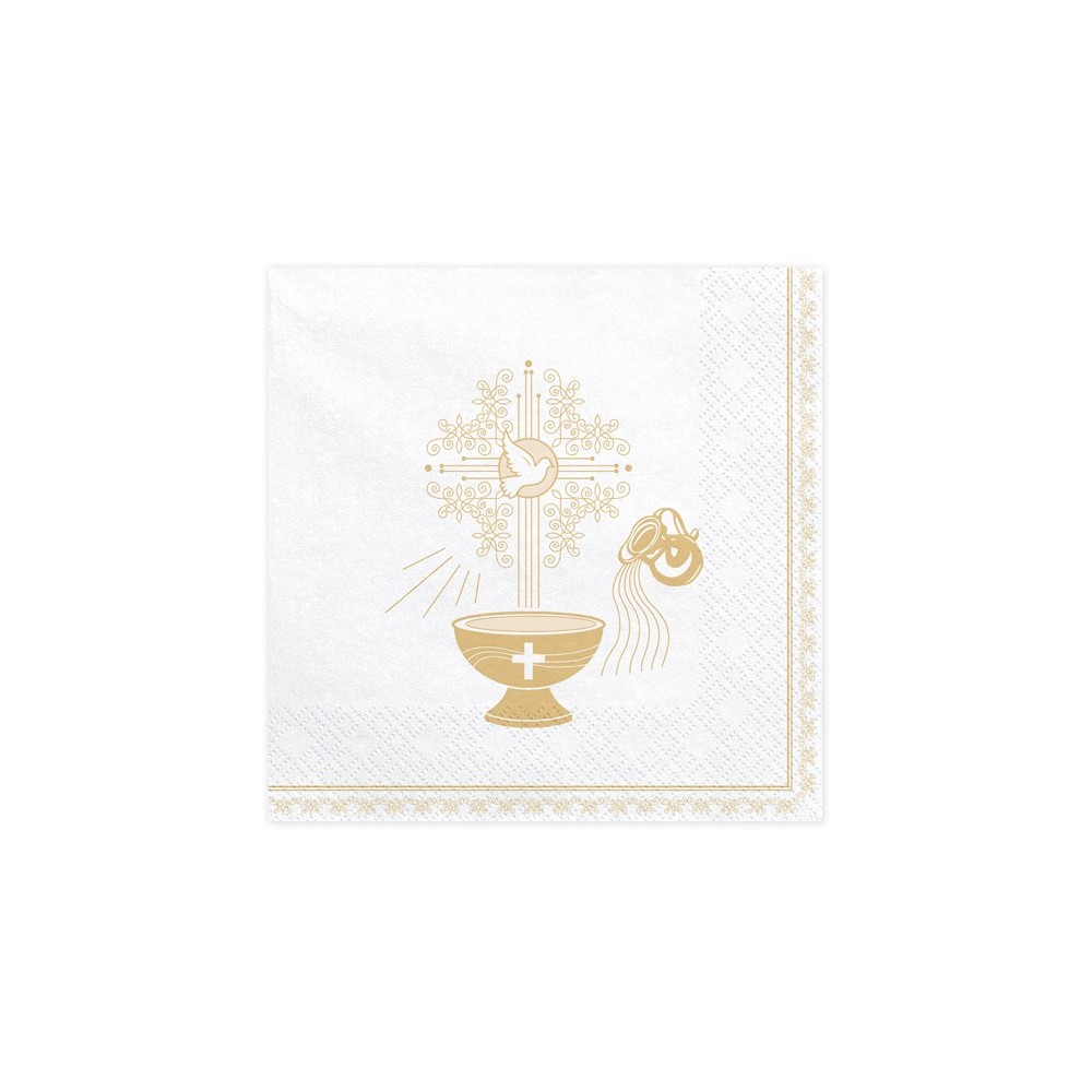 20 Serviettes de baptême - 33x33cm - or