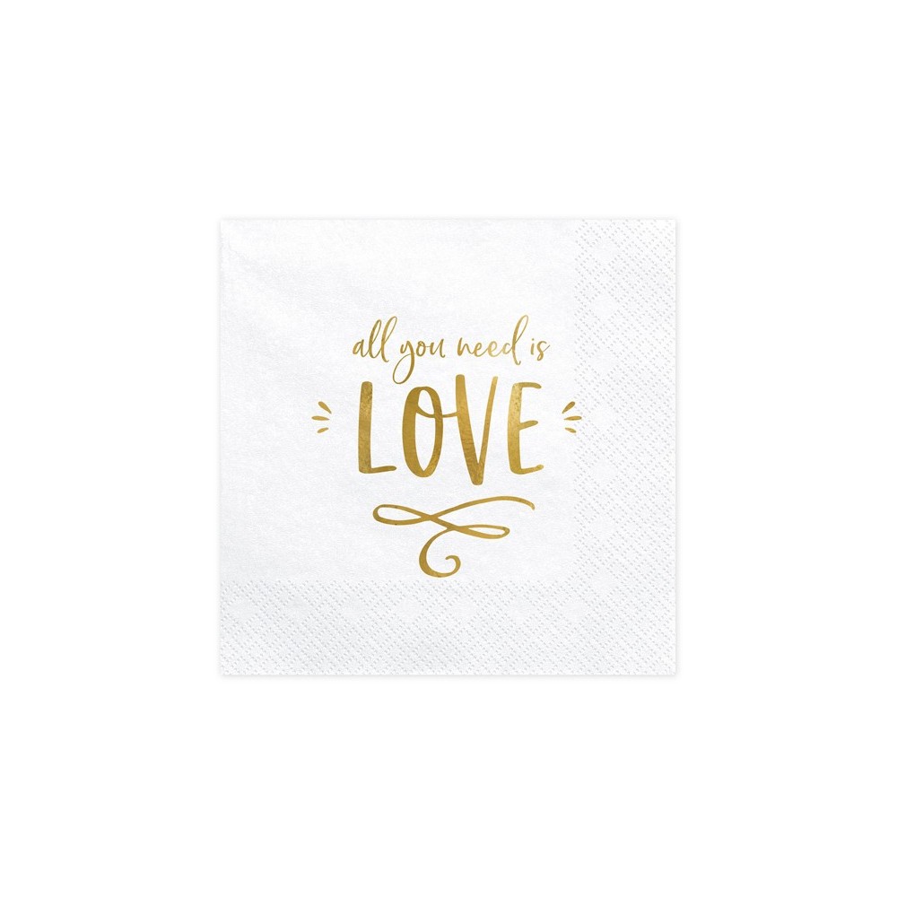 20 Serviettes de table - All you need is love - blanc