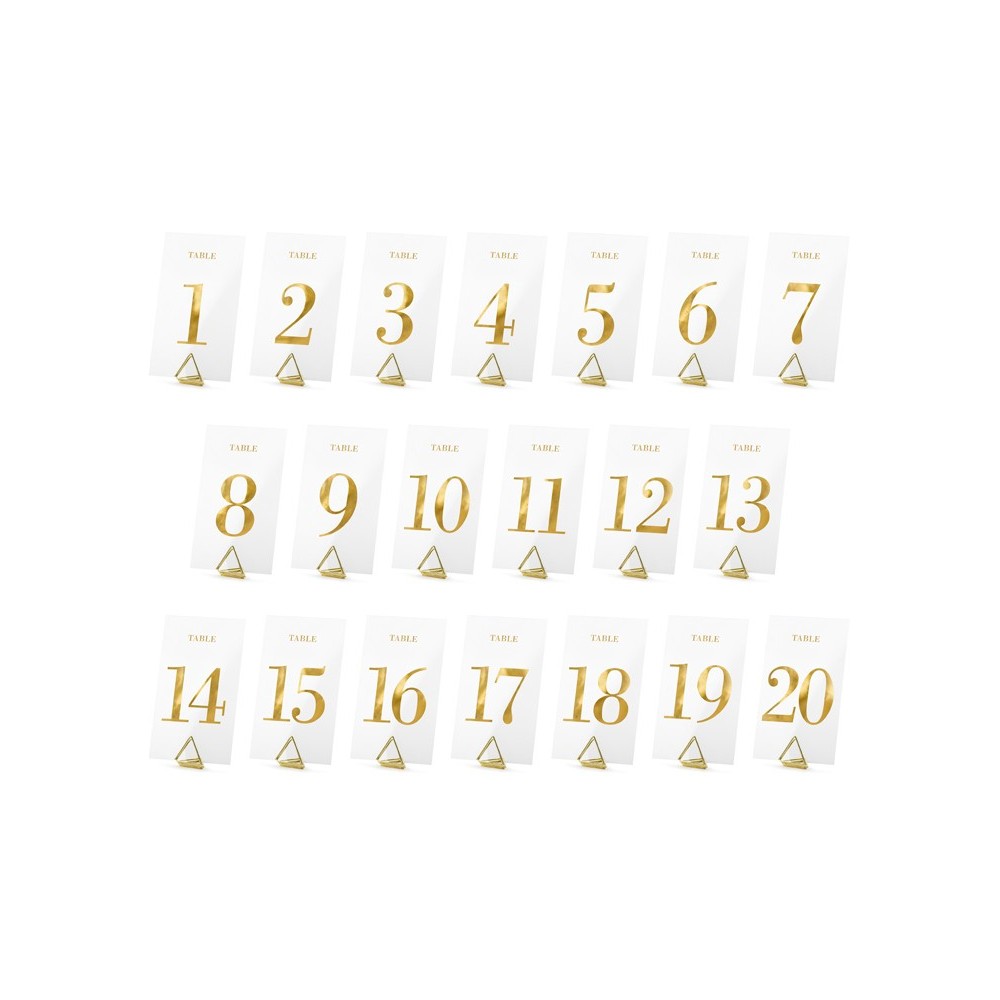 20 Numéros de table transparents - or