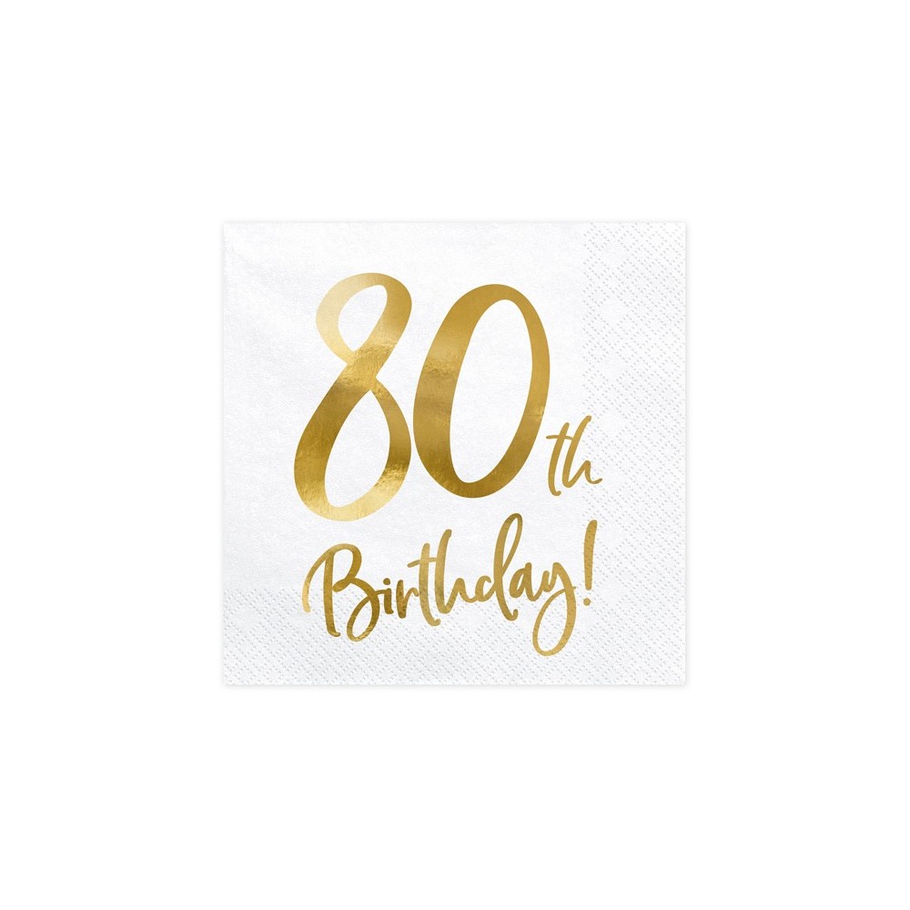 20 Serviettes de table 80e anniversaire - blanc