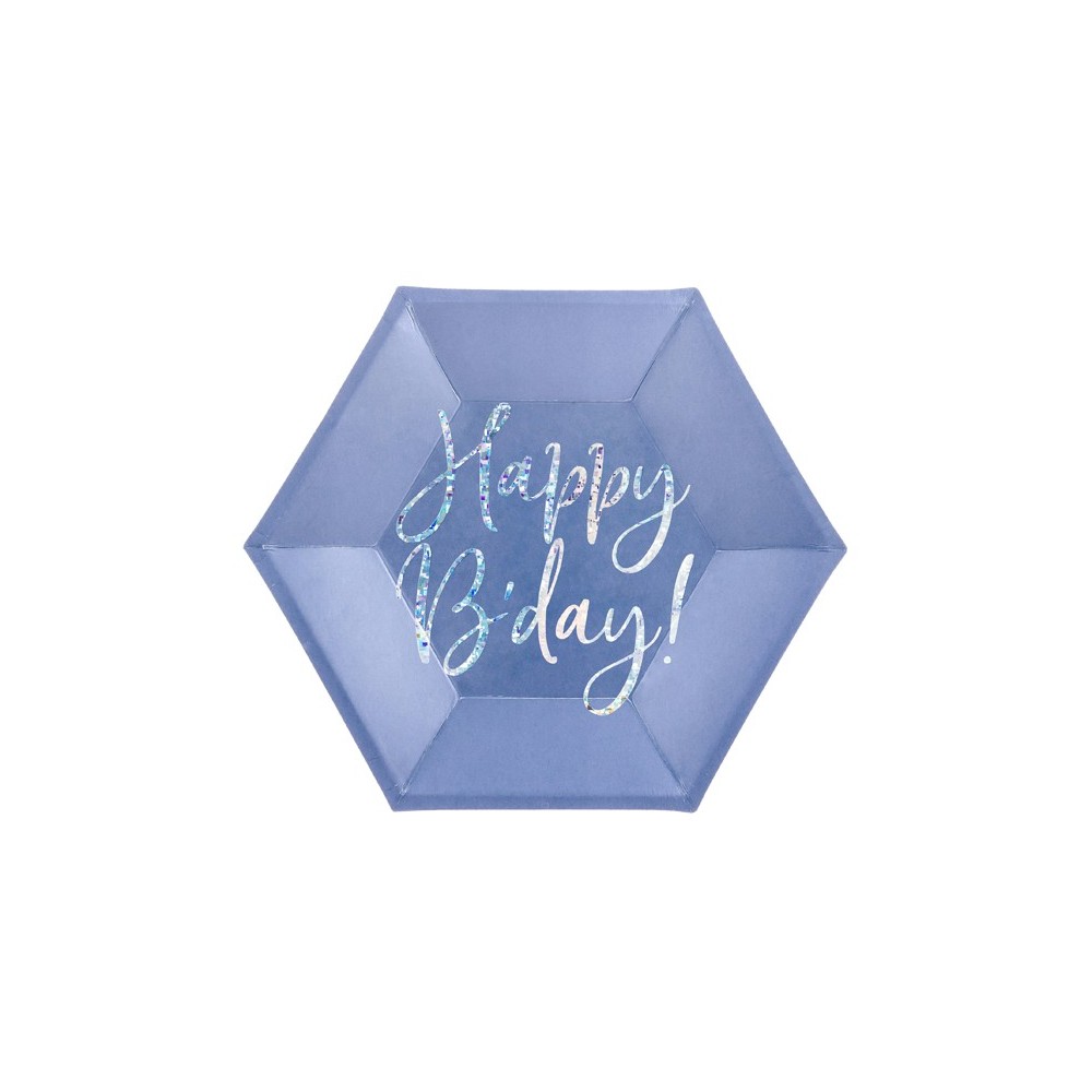 6 Assiettes Happy B'day !- bleu marine - 20cm