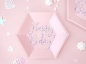 6 Assiettes Happy B'day !- rose poudré brillant - 20cm