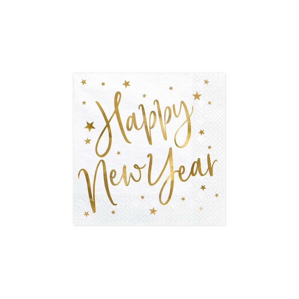 20 Serviettes de table Happy New Year - blanches