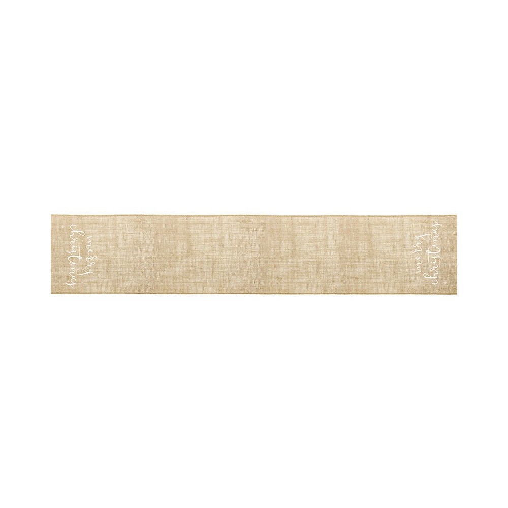 Chemin de table en jute Merry Christmas - blanc