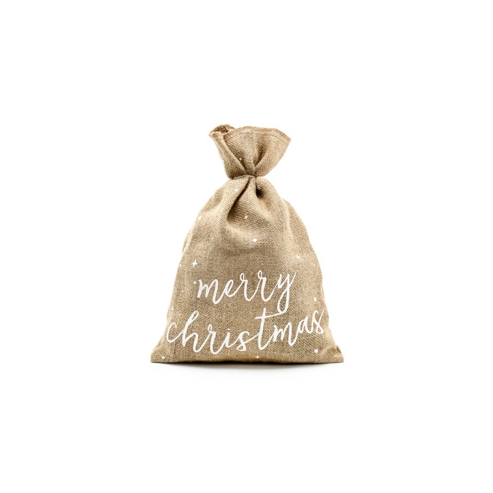 Sac en jute de Joyeux Noël - blanc