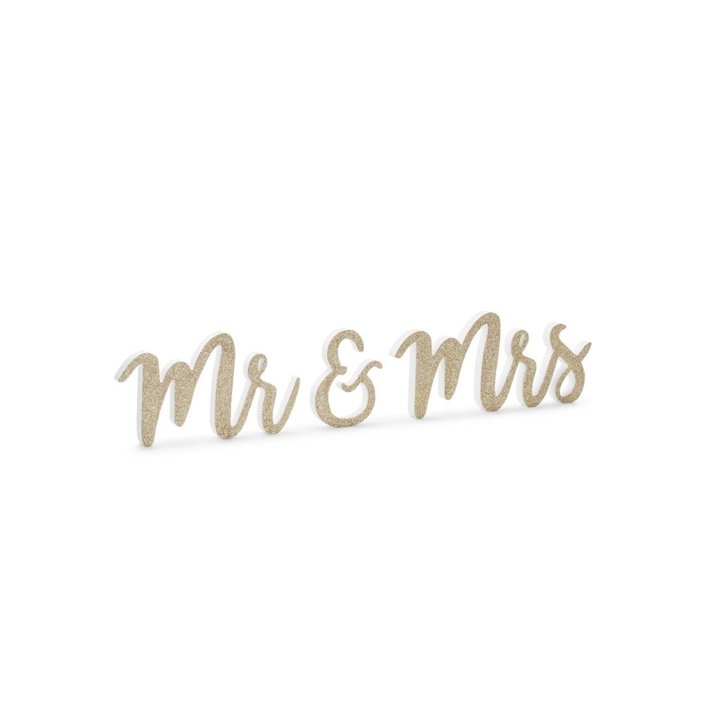 Inscription en bois Mr & Mrs - or