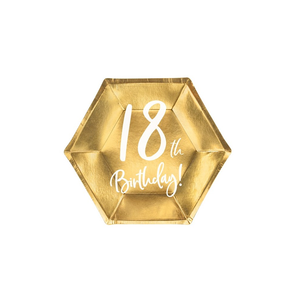 6 Assiettes 18 ans anniversaire - or - 20cm