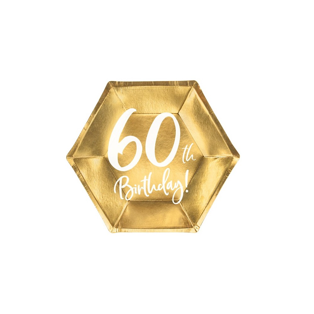 6 Assiettes 60ème anniversaire - or - 20cm