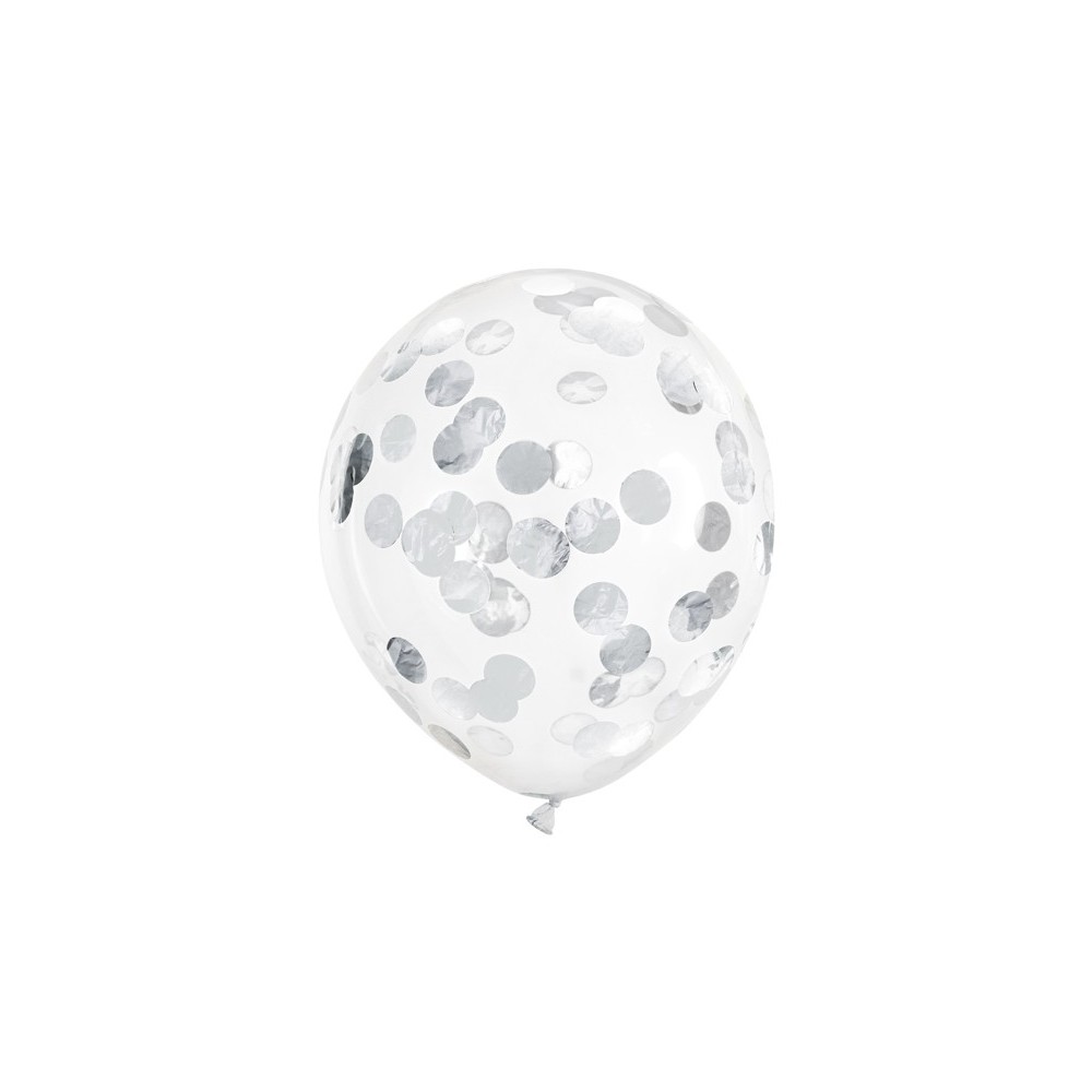 6 Ballons avec confettis - cercles - 30 cm - argent