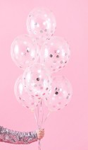6 Ballons avec confettis - cercles - 30 cm - argent
