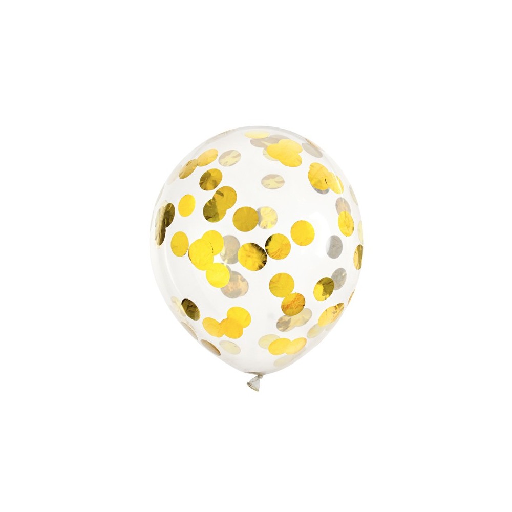 6 Ballons avec confettis - cercles - 30 cm - or